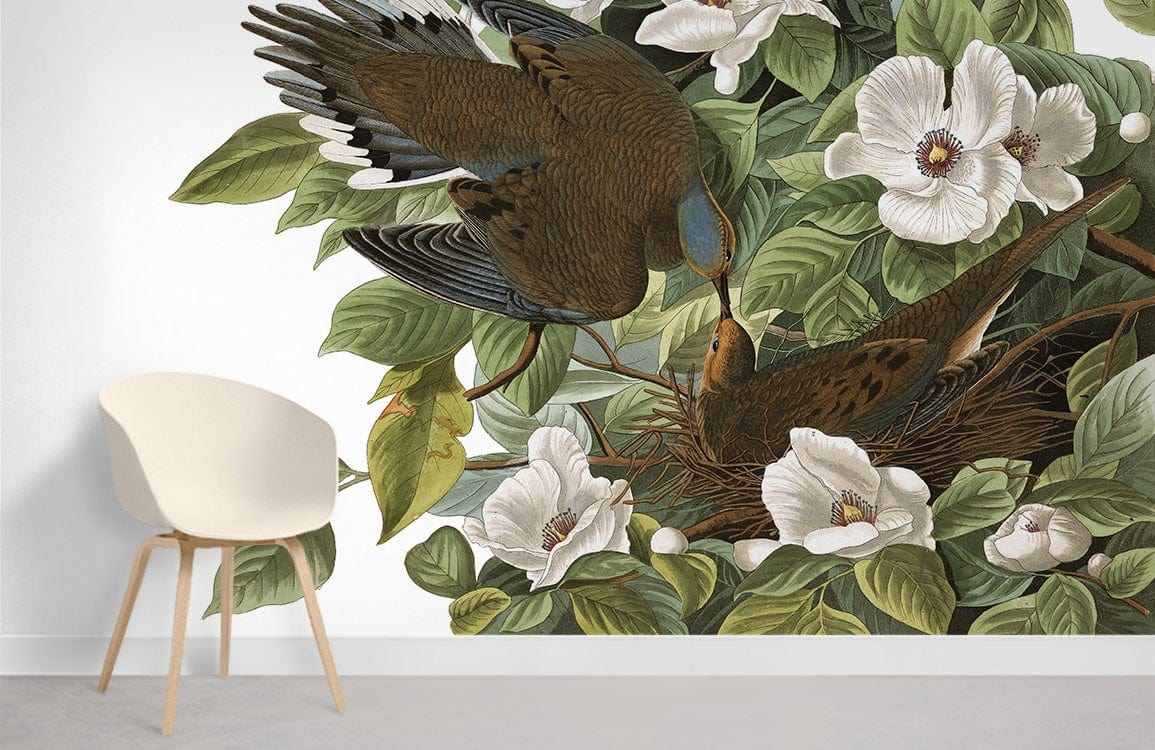 Vintage Bird Floral Nature Mural Wallpaper