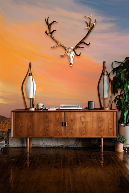Living Room Wallpaper Mural Featuring a Fantasy Sunset