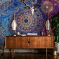 hallway wall murals with enigmatic golden Mandala designs and a galaxy-inspired color scheme