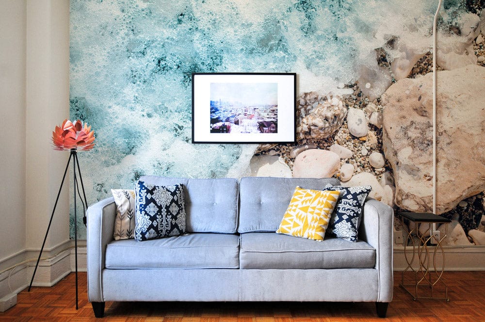 ocean wave stones wall mural art decoration