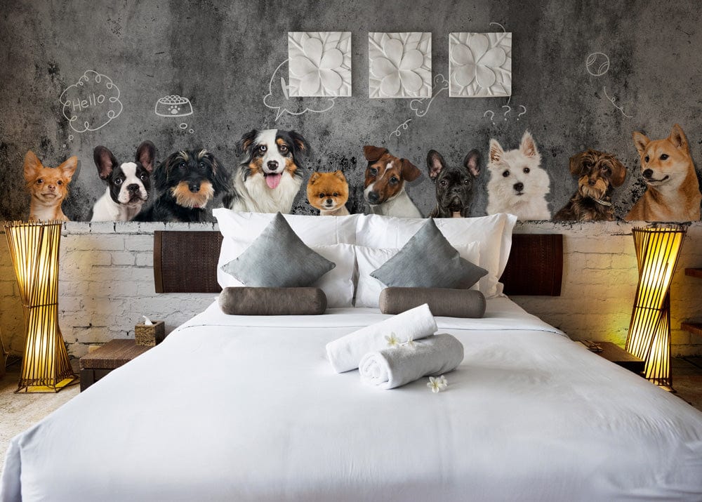 wall painting with charming dogs for a bedroom's headboard
