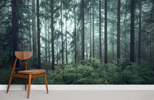 Emerald Forest Mist Landscape Mural Wallpaper