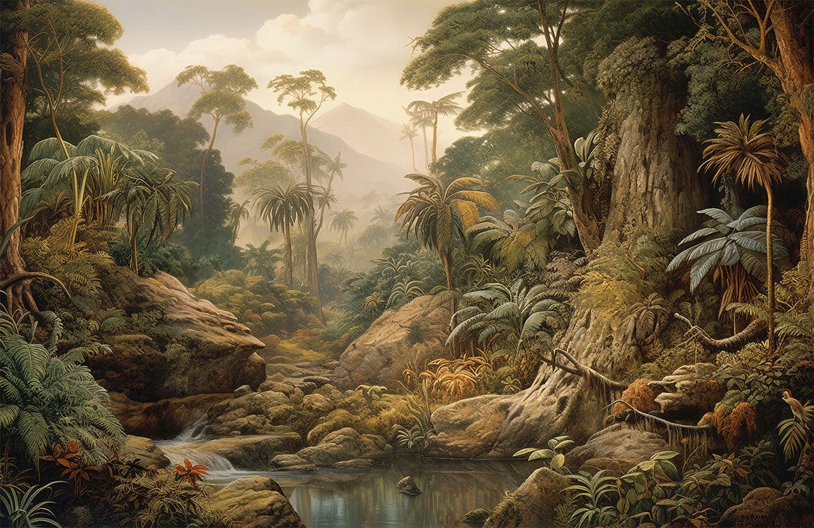 Tropical Jungle Waterfall Scenic Mural Wallpaper