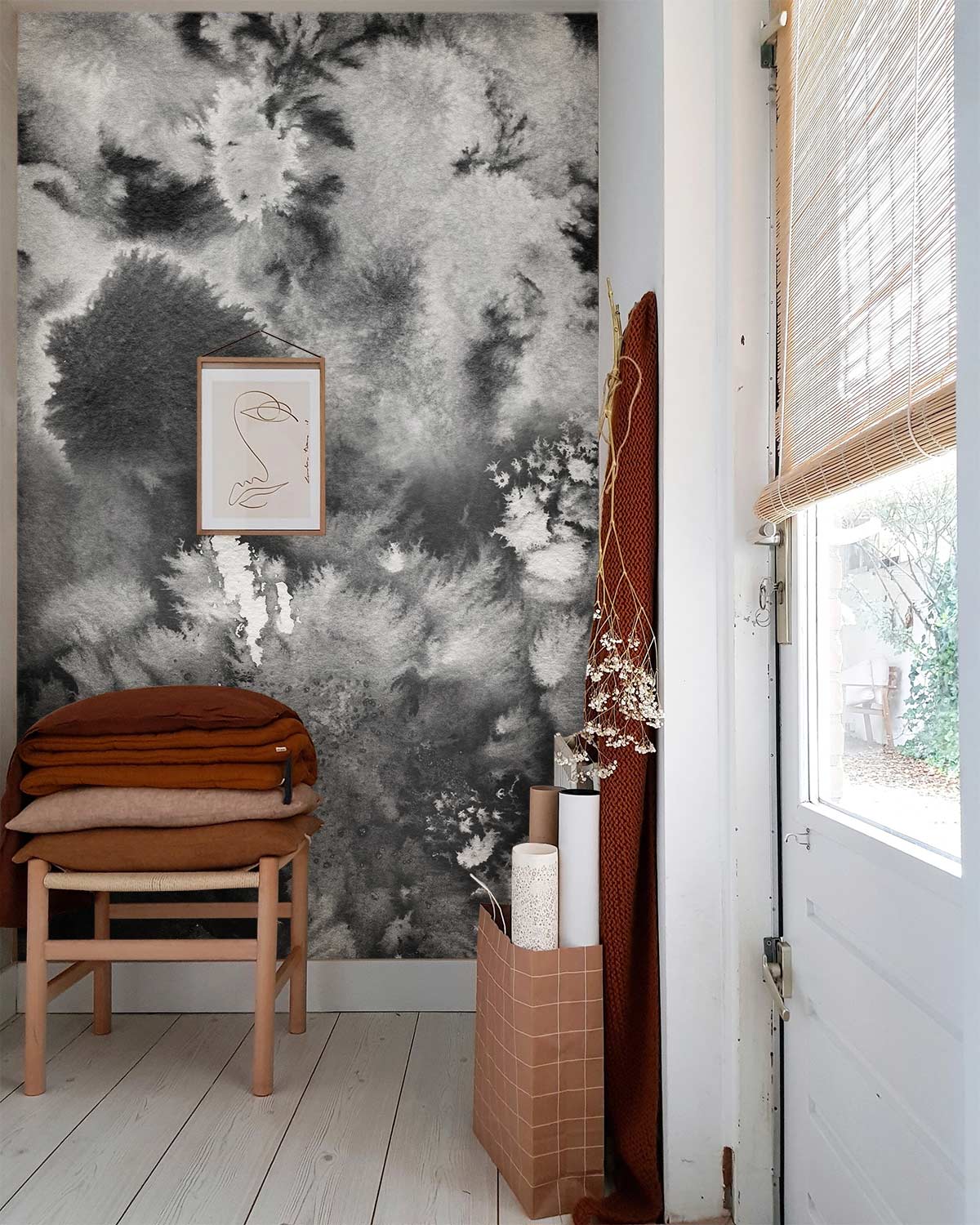 Living Room Wallpaper Mural Featuring Ink Fog