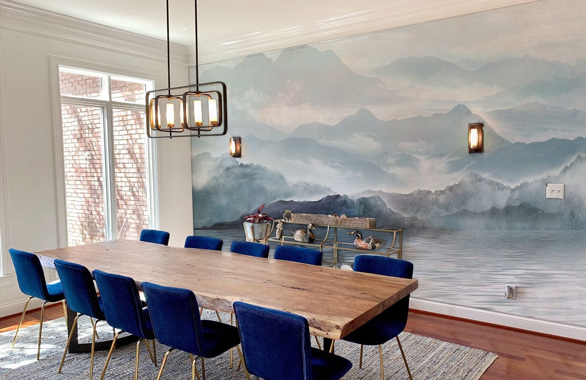 Ink Foggy Mountain wall mural dining room decor