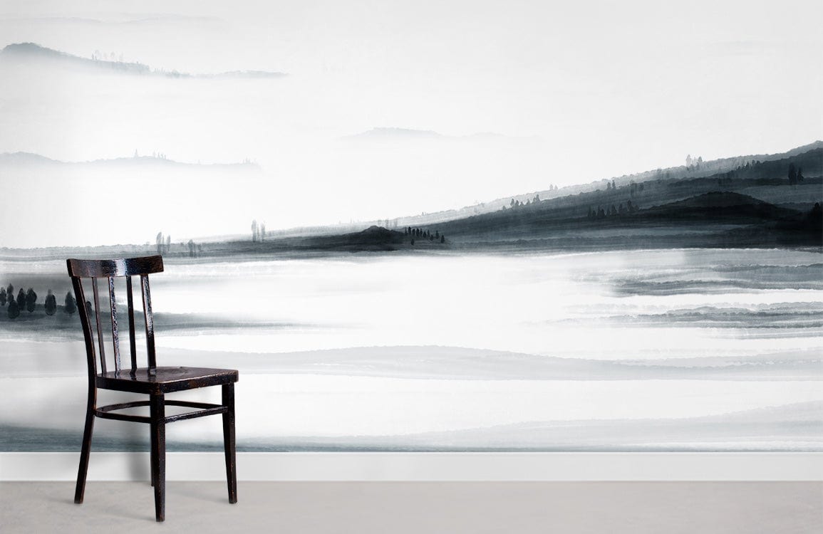 Monochrome Watercolor Landscape Mural Wallpaper