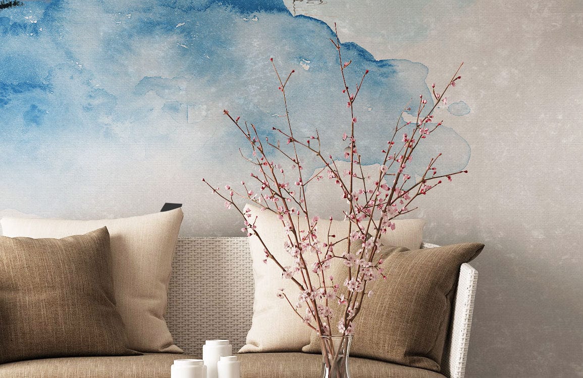 ink landscape watercolor wall mural hallway design