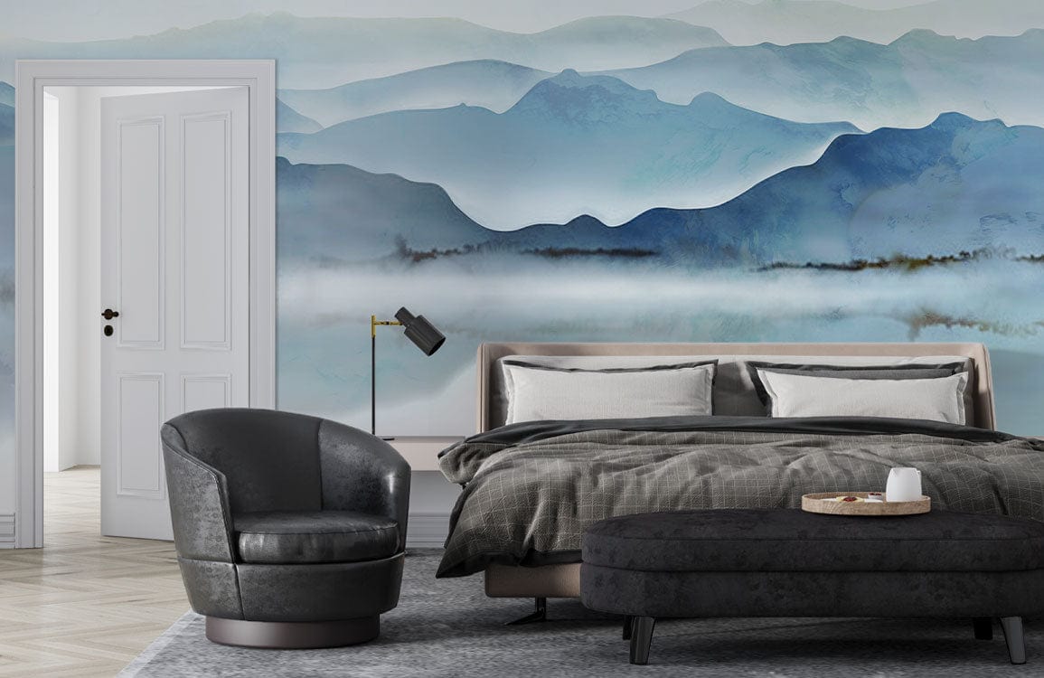 ink mountain lake wallpaper mural bedroom decor