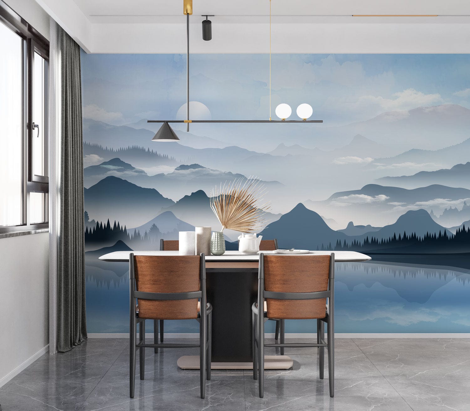 blue mountain landsape wallpaper mural art decor design