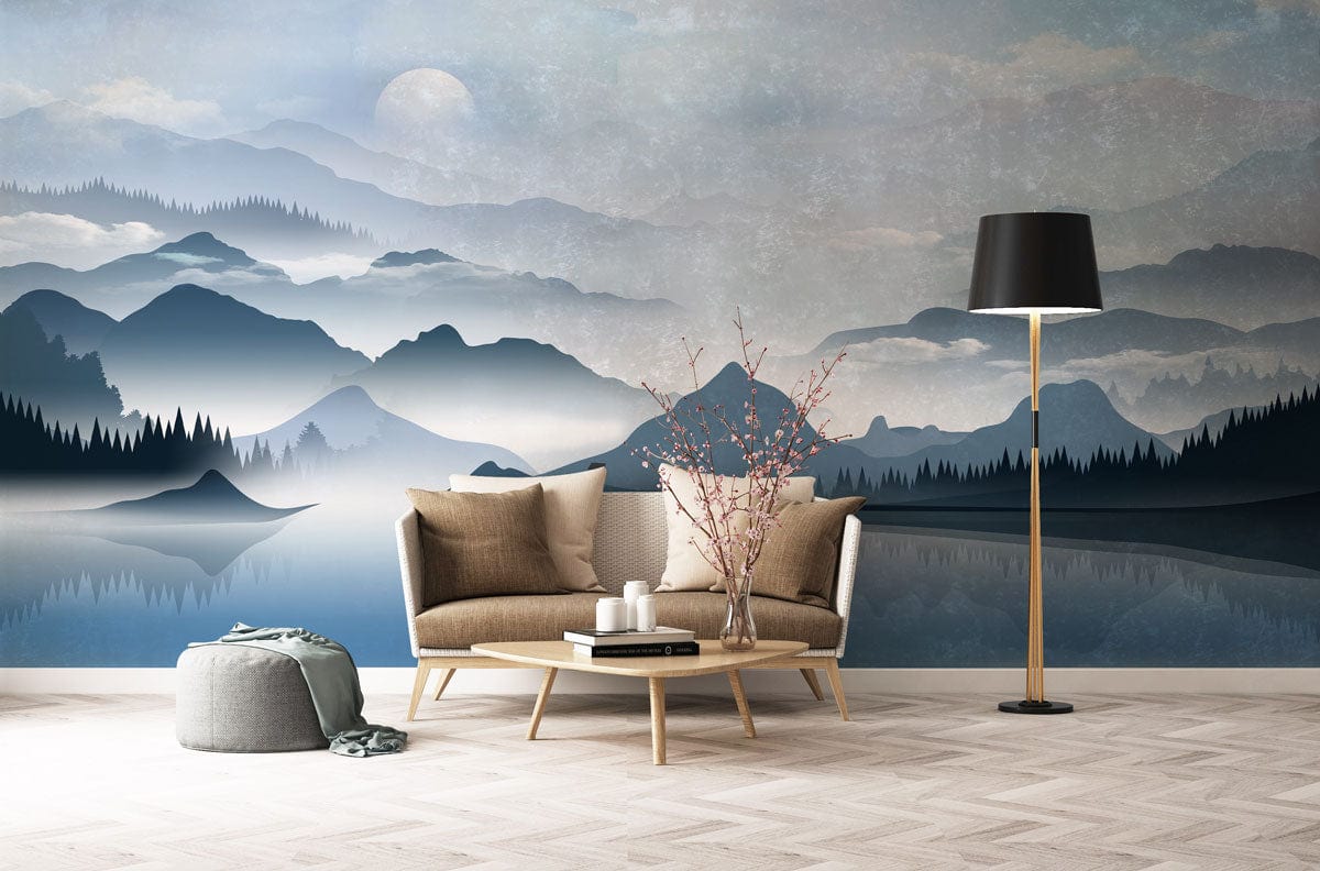 mountain landscape scenery wall mural for hallway design