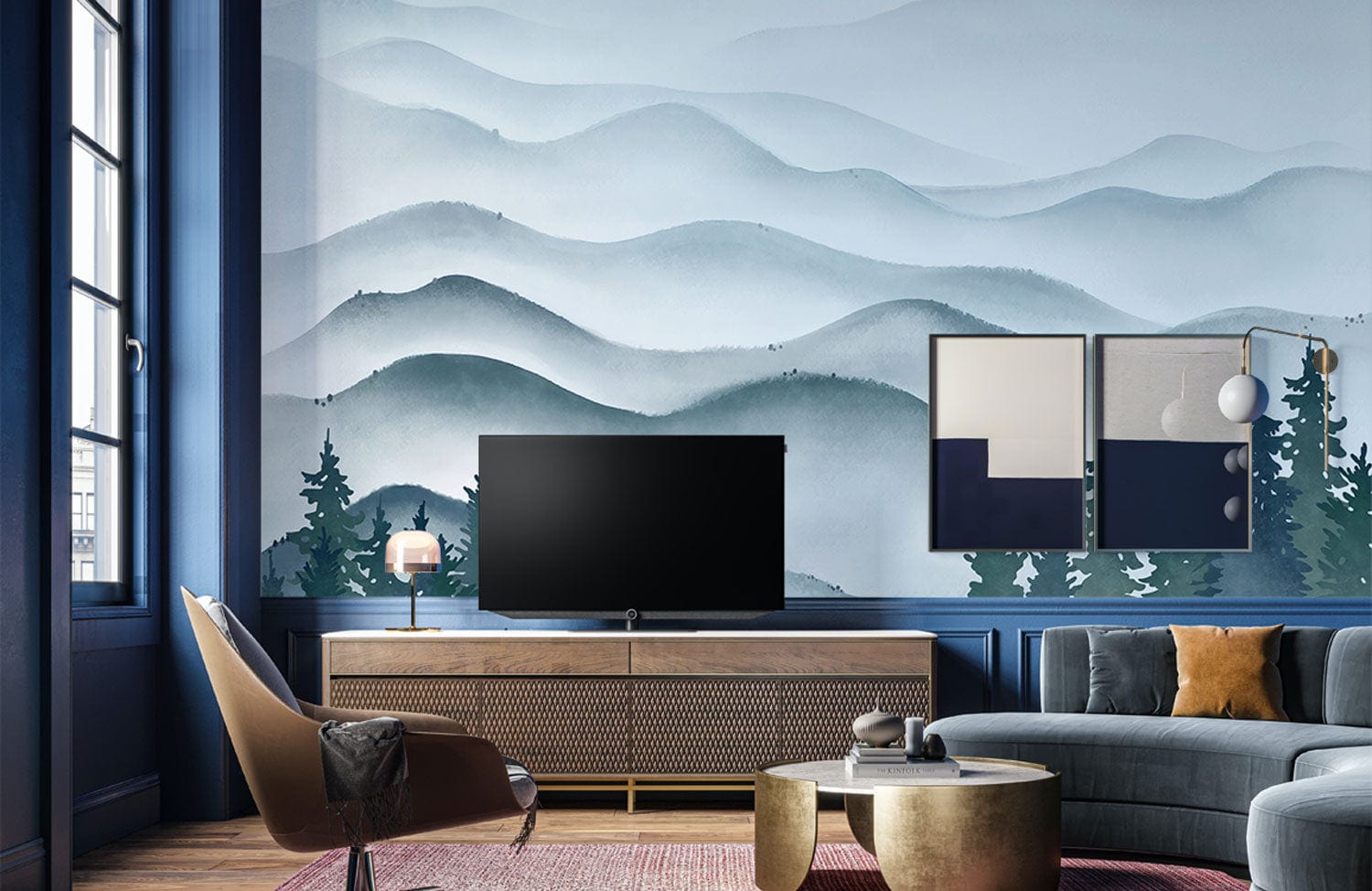 Wallcovering Mural of Ink Mountain Waves, Appropriate for Use in the Decoration of the Living Room