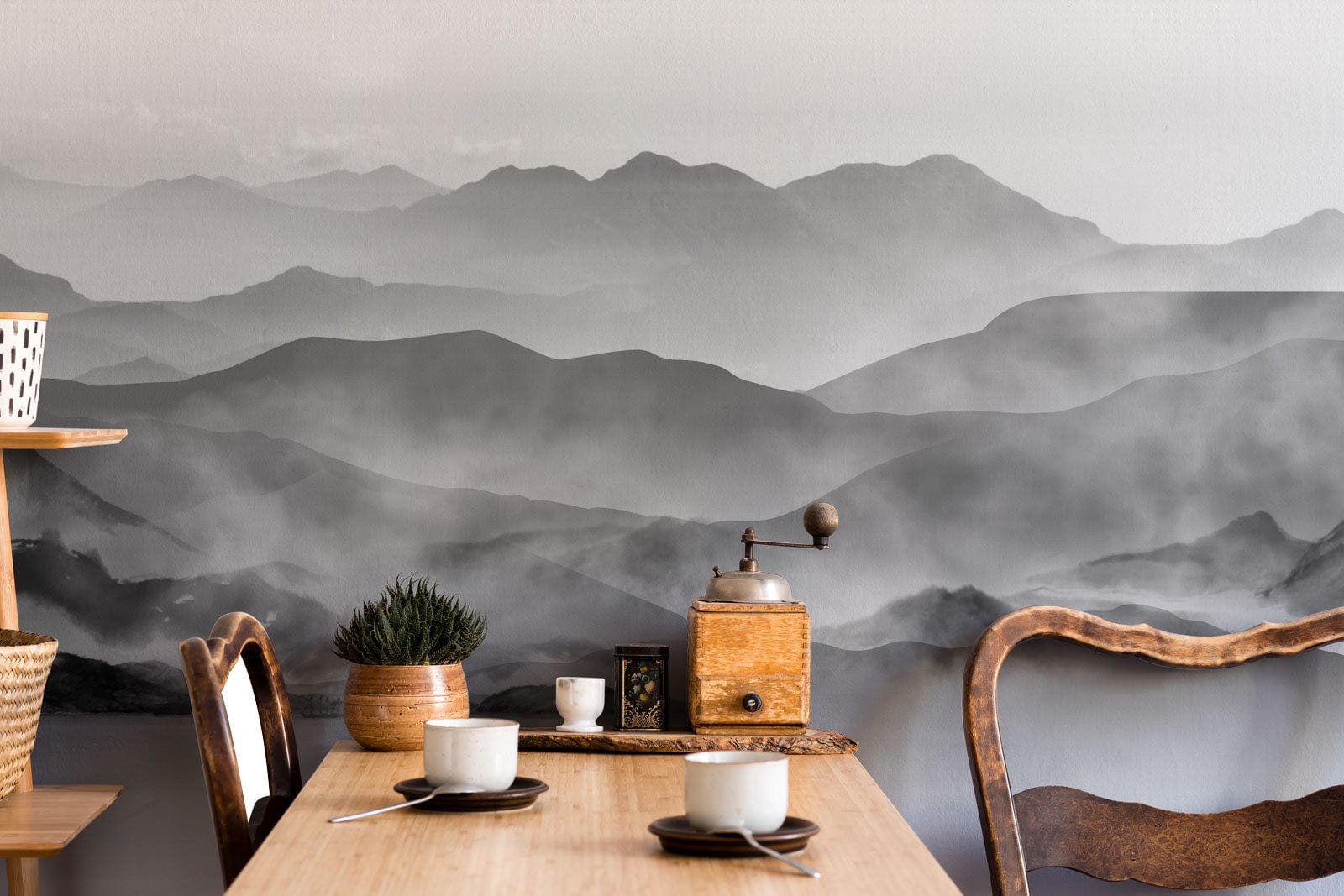 ink mountains wall mural dining room decor idea