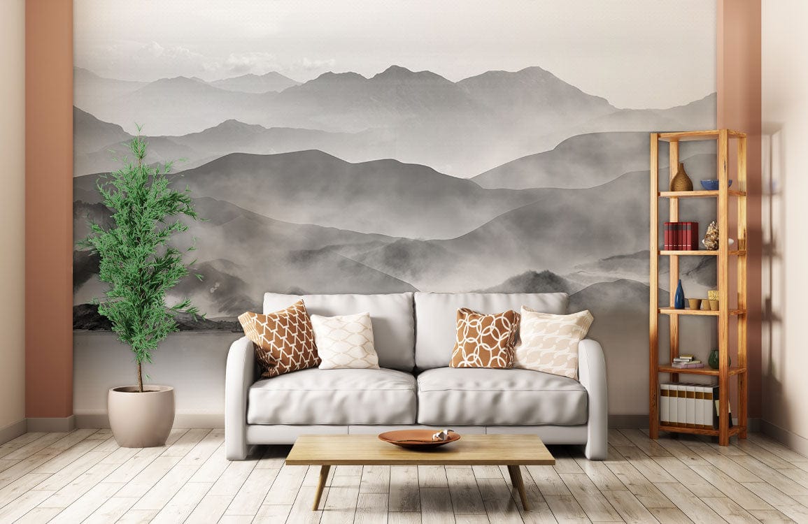 ink mountains wall mural lounge decoration