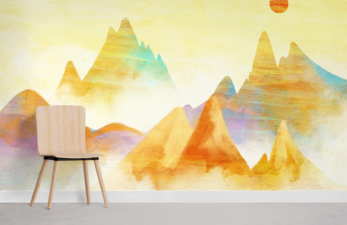 Sunset Mountain Watercolor Mural Wallpaper