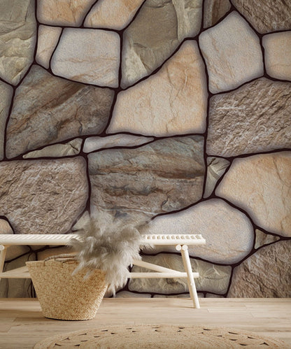 Decoration for the Hallway Utilizing a Brick and Stone Marble Wall Mural
