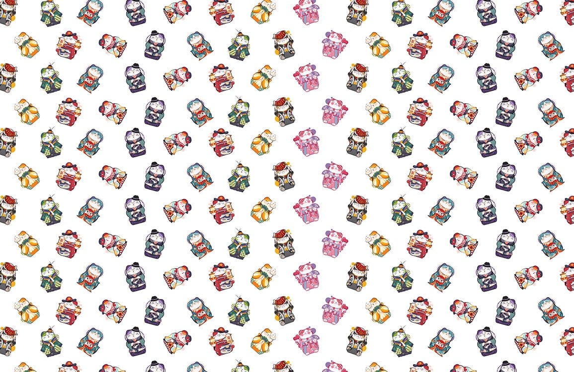 Fortune Cat Pattern Cartoon Wallpaper