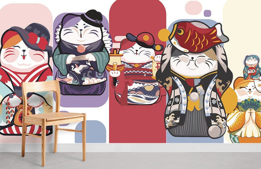 Japanese Cats Pattern Animal Wallpaper Room