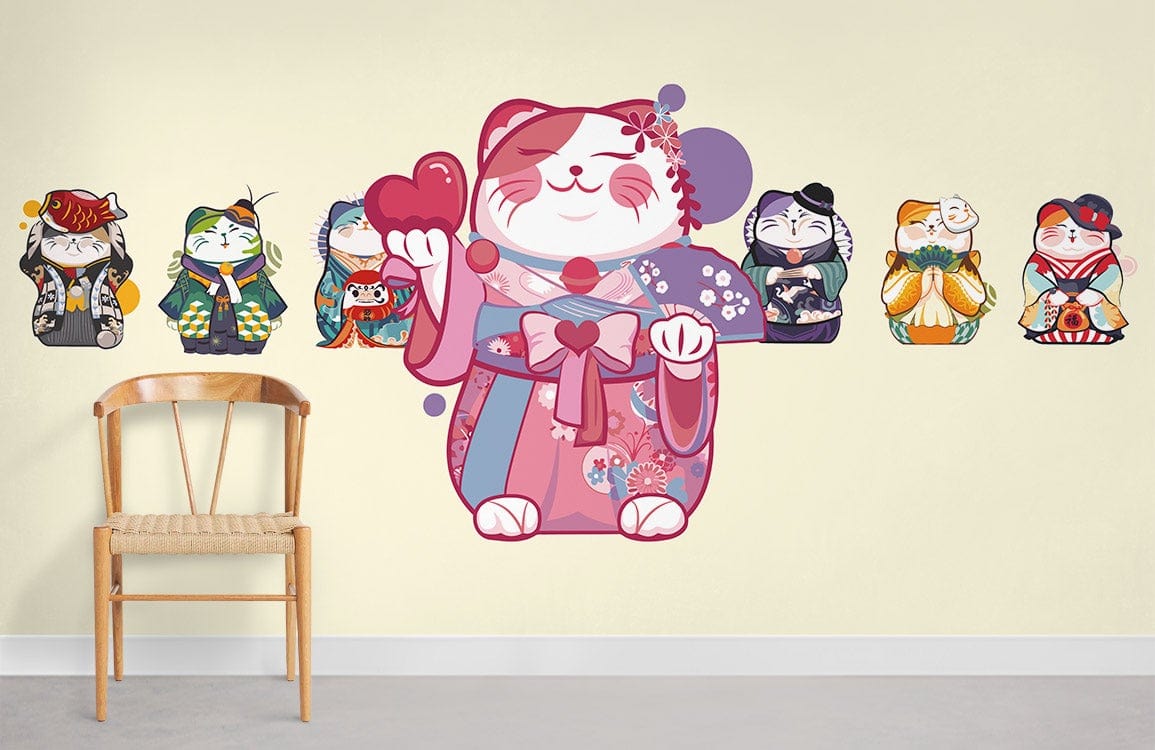 Kimono Cats Cartoon Animal Wallpaper Room