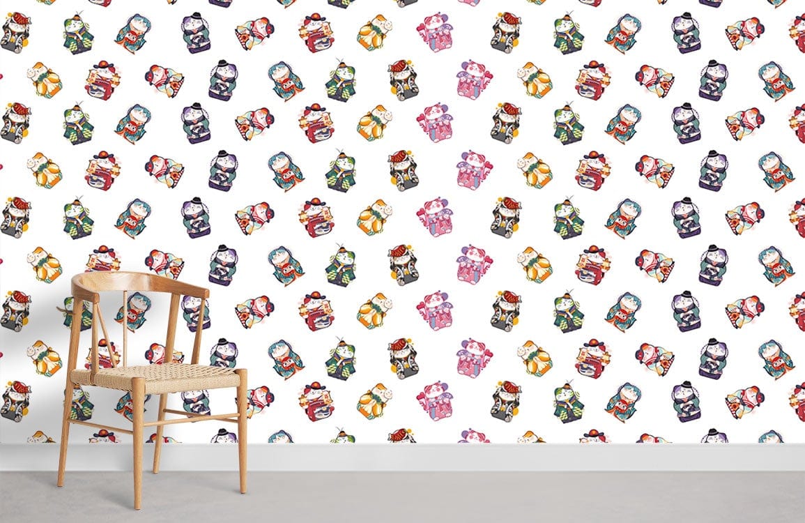 Fortune Cat Pattern Animal Wallpaper Room