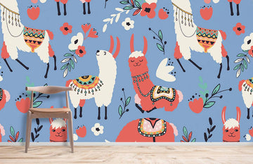 Colorful Boho Llama Kids Mural Wallpaper