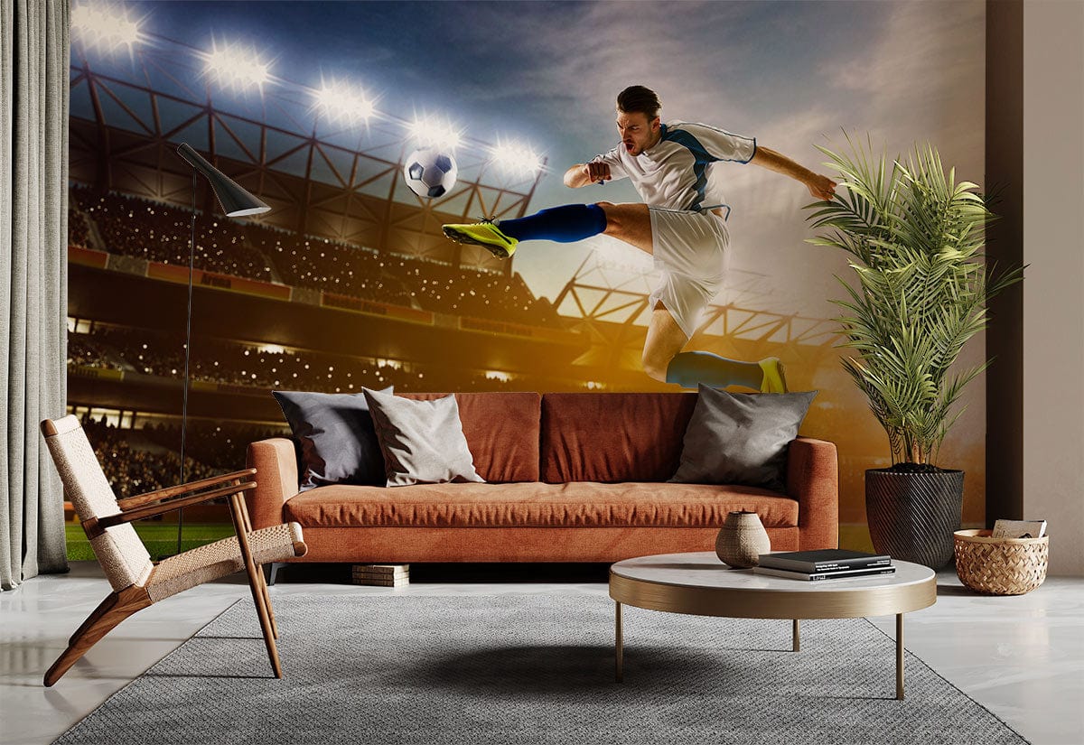 Wallpaper Mural of a Jumping Soccer Player for the Living Room