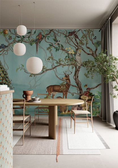 Enchanted Forest Animal Wall Mural Wallpaper in dining room