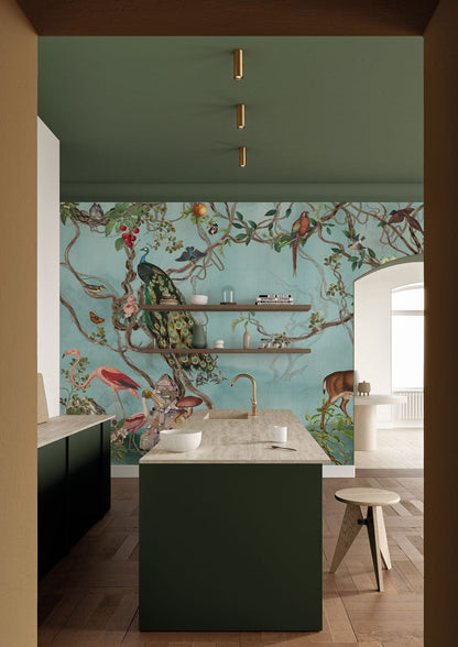 Enchanted Forest Animal Wall Mural Wallpaper in kitchen