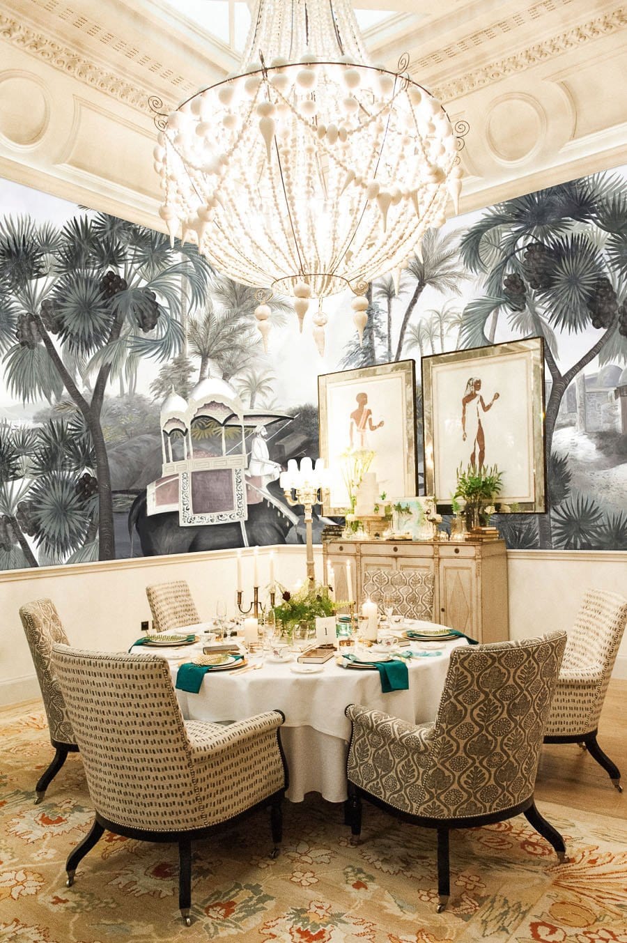 wallpaper mural with an elephant in the jungle for use in decorating the dining room.