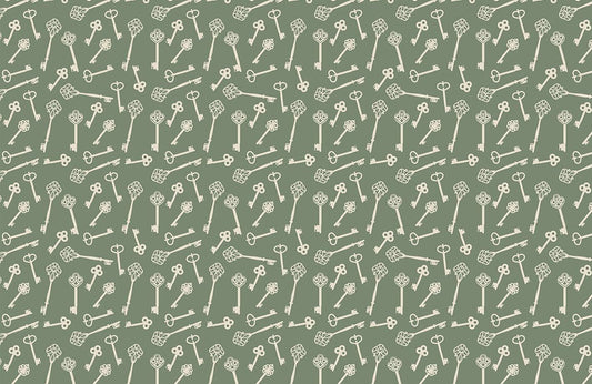 Vintage Key Pattern Olive Mural Wallpaper