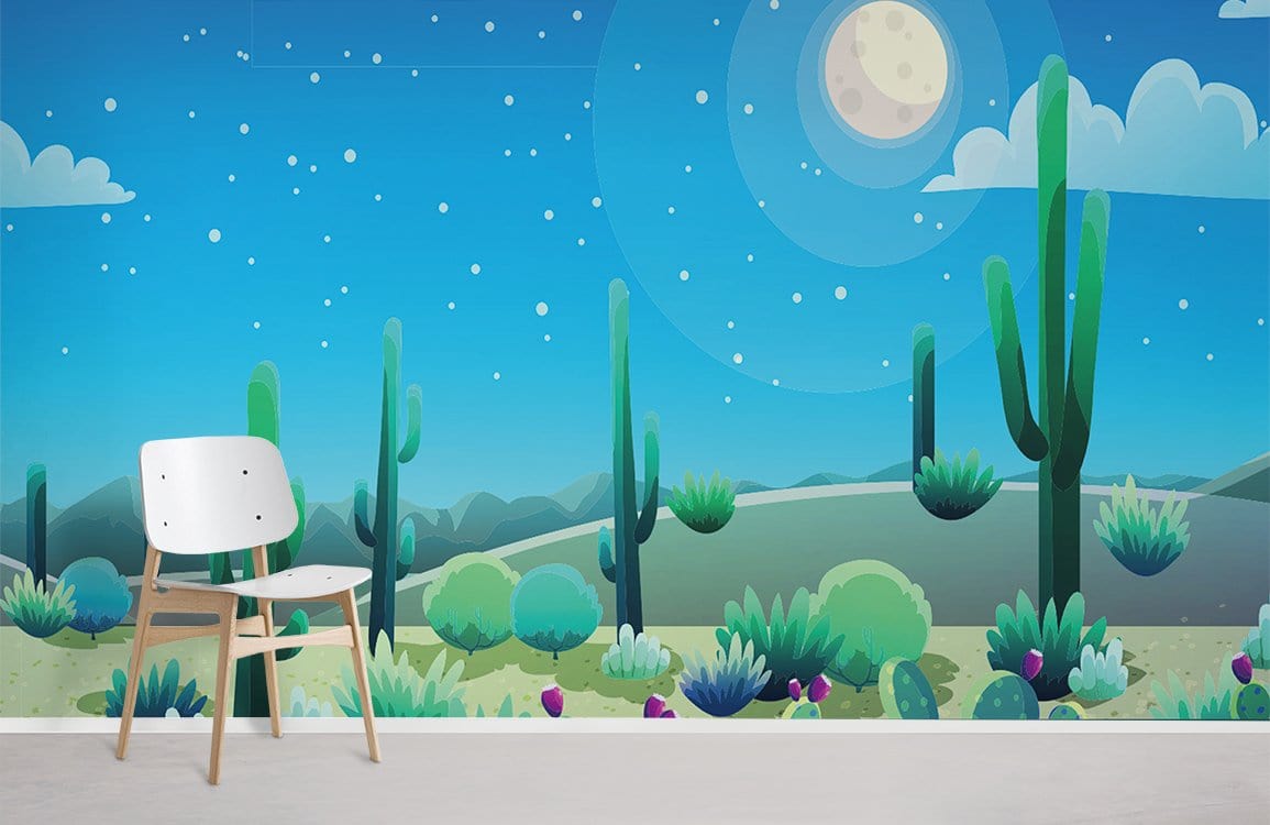 Wall mural featuring a cactus at Luna Starry Night, perfect for use as home decor