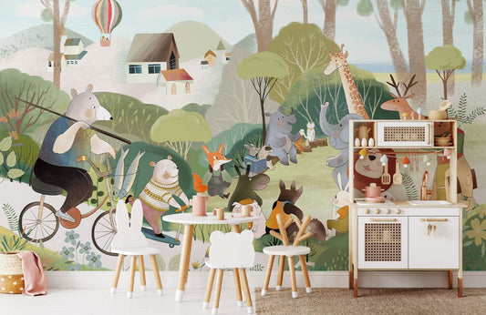 Whimsical Forest Animal Kids Wall Mural