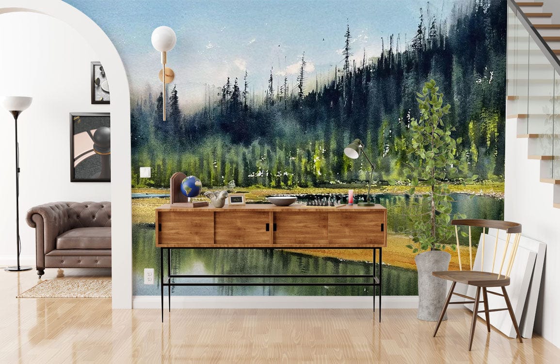 oil painting forest wall mural hallway decor