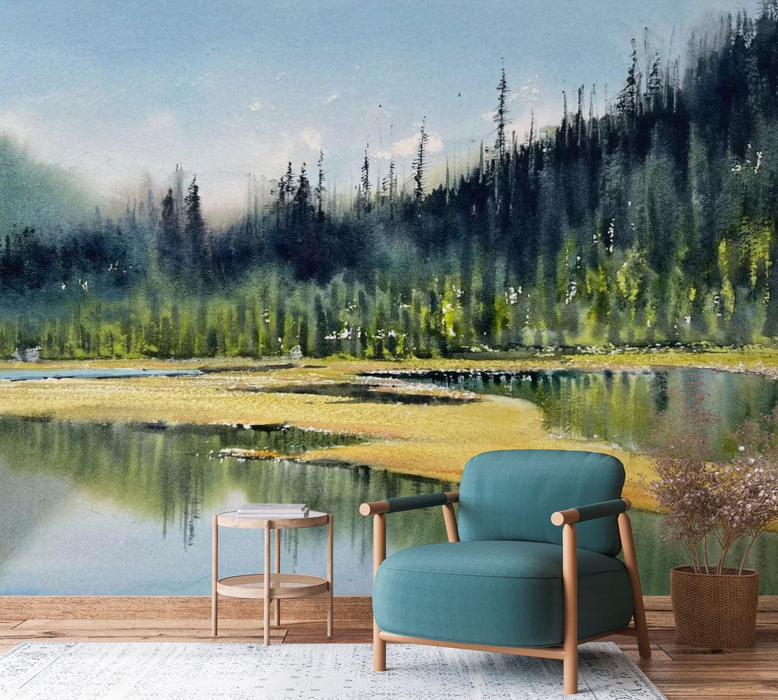 oil painting forest wall mural lounge custom design