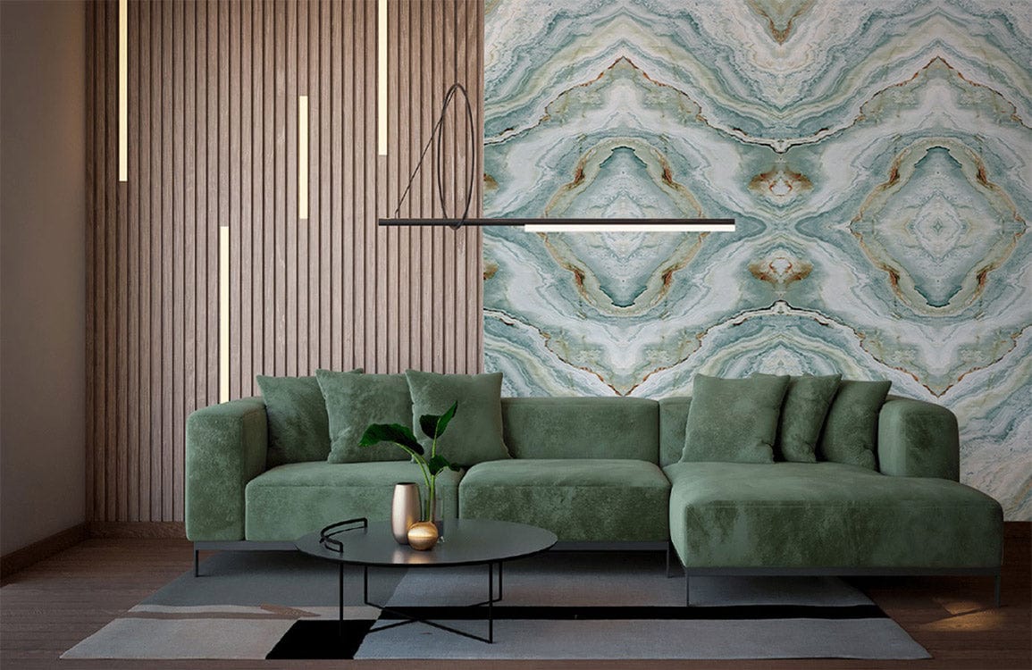 green weird pattern marble wall mural for living room decor