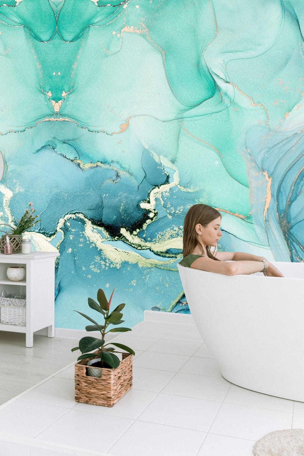 lake green marble wallpaper mural bathroom decoration idea