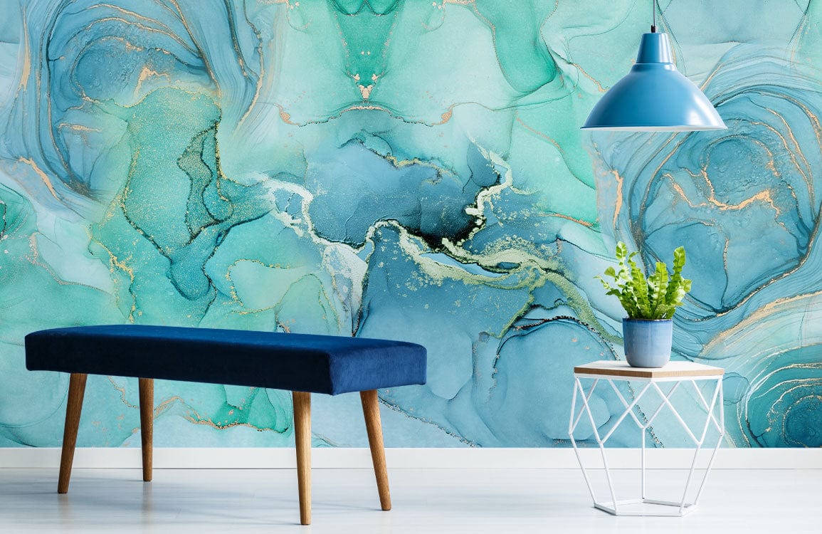 fresh green marble wall mural for hallway interior design