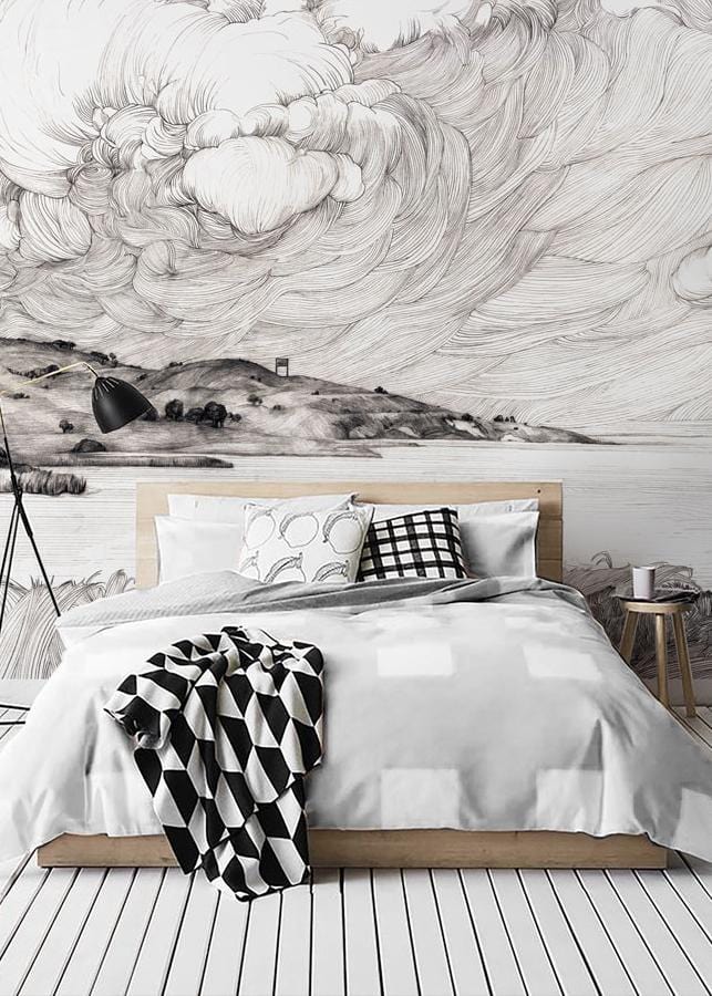 Lake Storm line drawn abstract wallpaper interior design