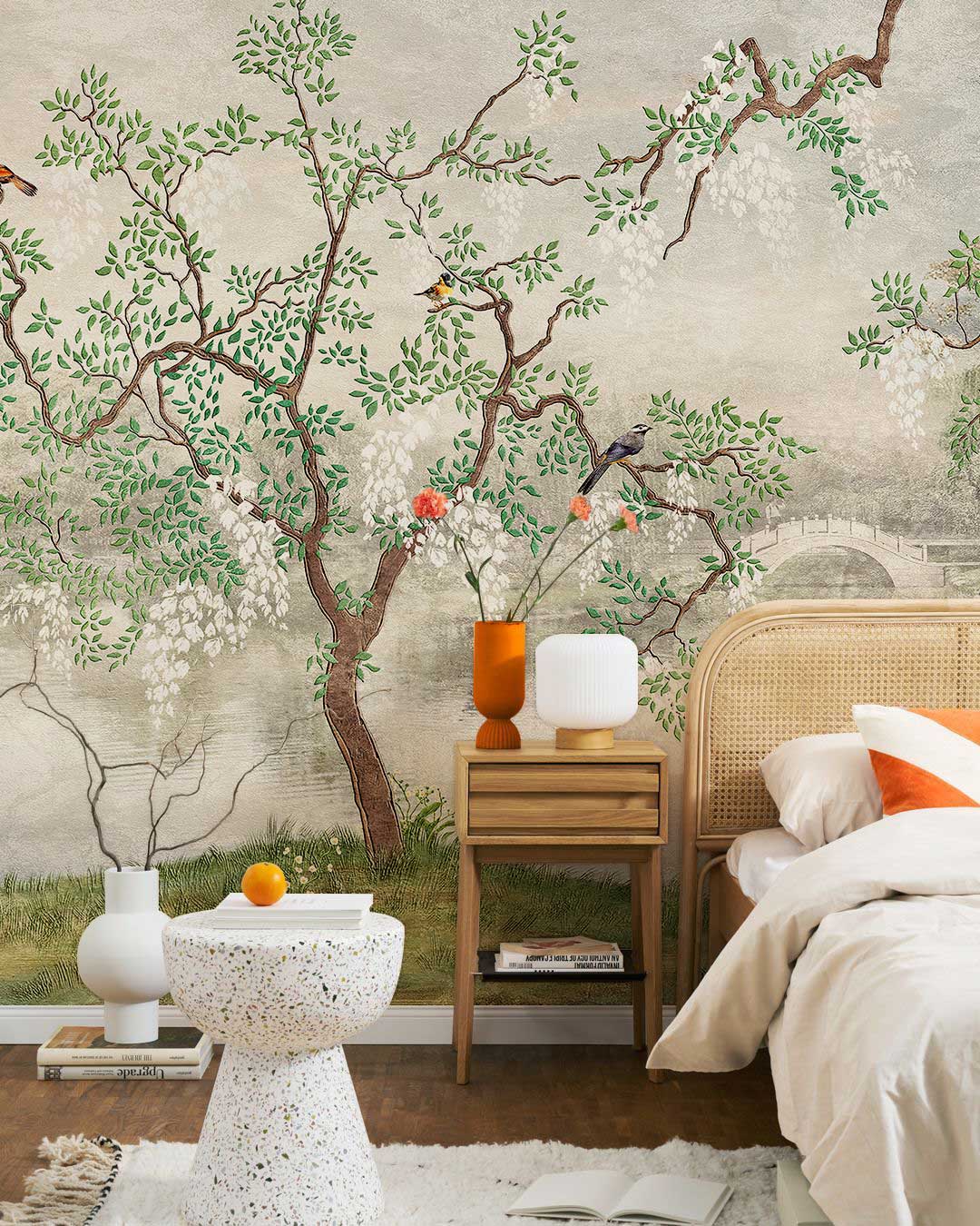 lakeside garden wall mural bedroom design