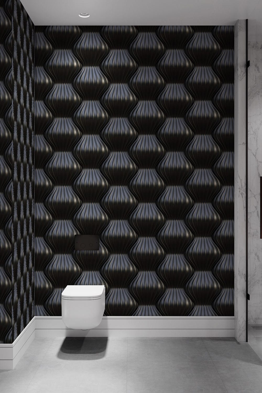 Toilet wallpaper with dark metal components