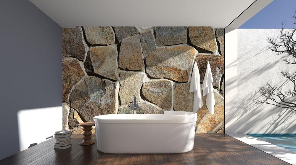 Large Wallpaper Mural with Cracked Brick Design for Use as Bathroom Decoration