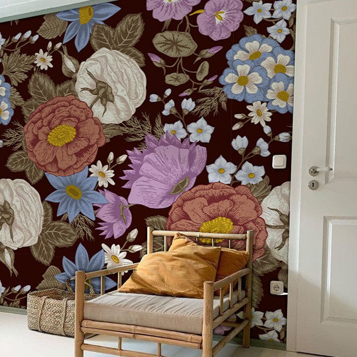 Wallpaper mural featuring a large colorful paisley pattern, perfect for the living room.