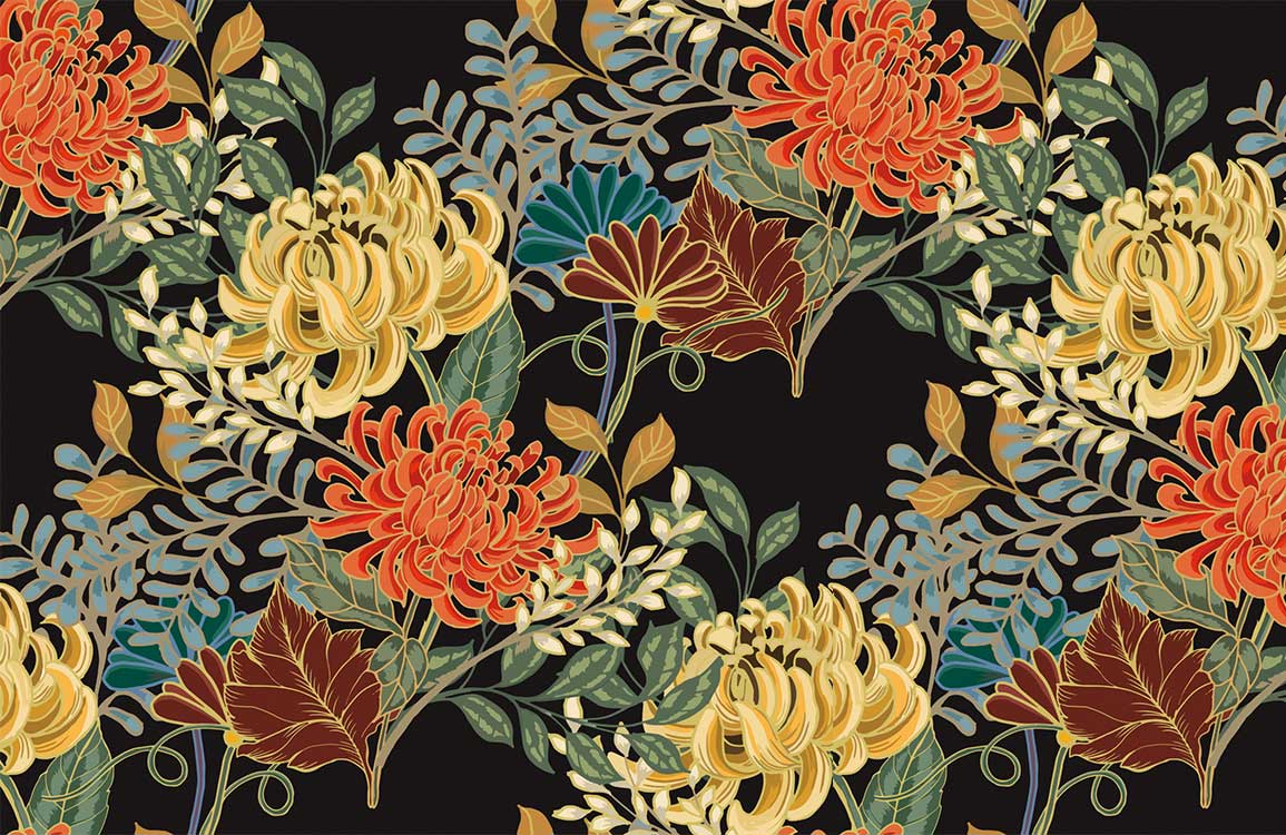 Carta da parati murale botanica floreale lussuosa