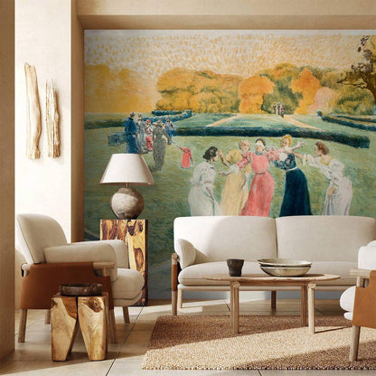 Vintage Pastoral Dance Scene Mural Wallpaper in living room