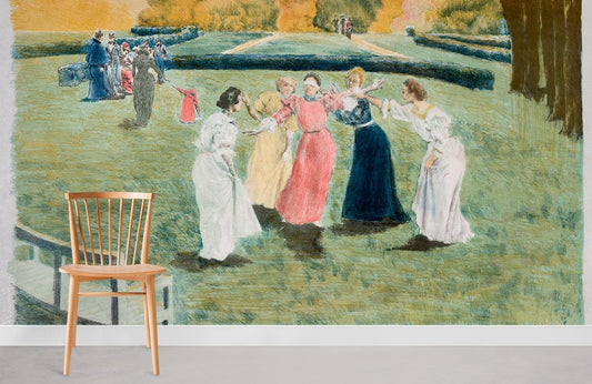 Vintage Pastoral Dance Scene Mural Wallpaper