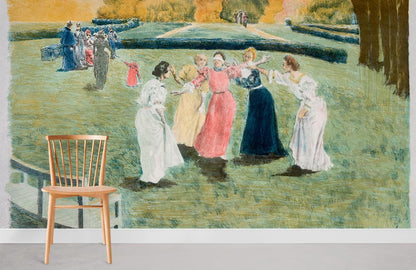Vintage Pastoral Dance Scene Mural Wallpaper