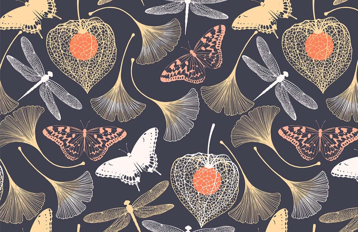 Botanical Butterfly Dark Mural Wallpaper