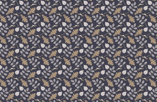 Navy Botanical Leaf Pattern Mural Wallpaper