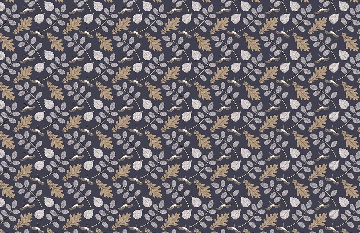 Navy Botanical Leaf Pattern Mural Wallpaper