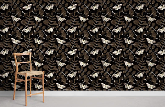 Elegant Butterfly Pattern Black Mural Wallpaper