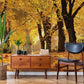 Scenery Wallpaper Mural for Hallway Decorating Featuring Fall Leaves Blowing in the Wind